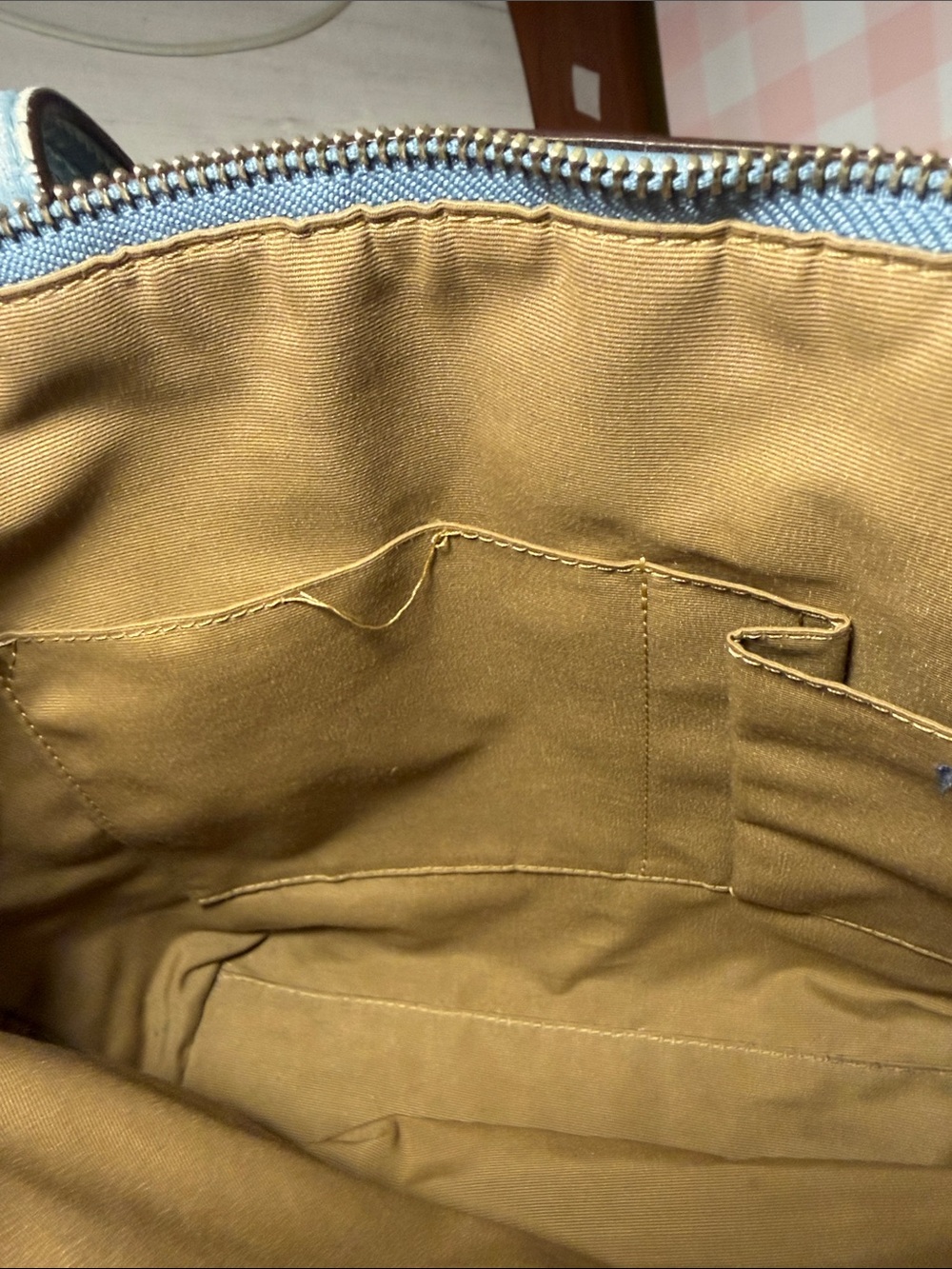 Coach Beige Signature Canvas Tote with Light Blue Trim - Picture 14 of 14